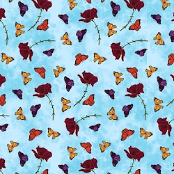 Sky Blue - Floral And Buttefly